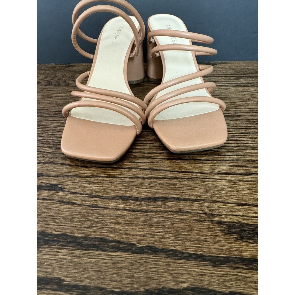 Women's Shoes Size 9.5 M Nine West Nude Open Toe Chunky Block Heel‎ Sandal - Picture 4 of 10